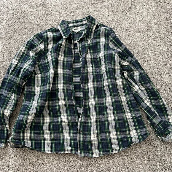 LL Bean Flannel Shirt Womens 1X Green Scotch Plaid Relaxed Cotton Button Up - Picture 1 of 6